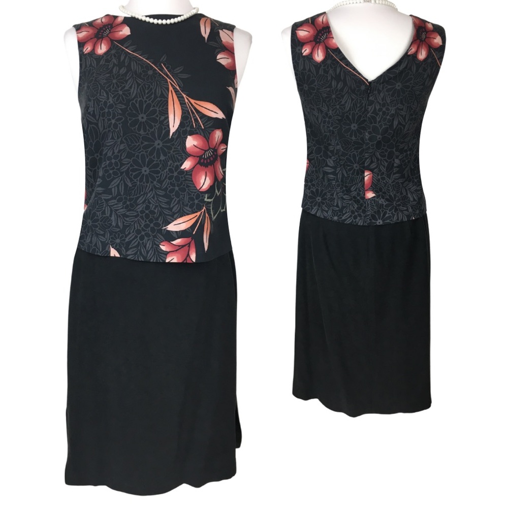 Tommy Bahama Black Floral 100% Silk Vintage 2 Piece Set Skirt Blouse Set size 2